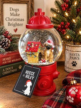 Reece & Riley Christmas Dog Snow Globe Fire Hydrant Holiday Decor NWT